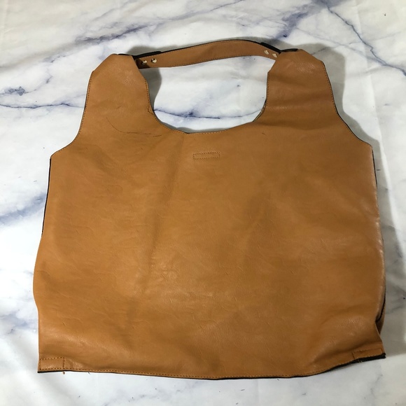 Tan Brown Faux Leather Hobo Shoulder Bag Purse - Picture 7 of 8